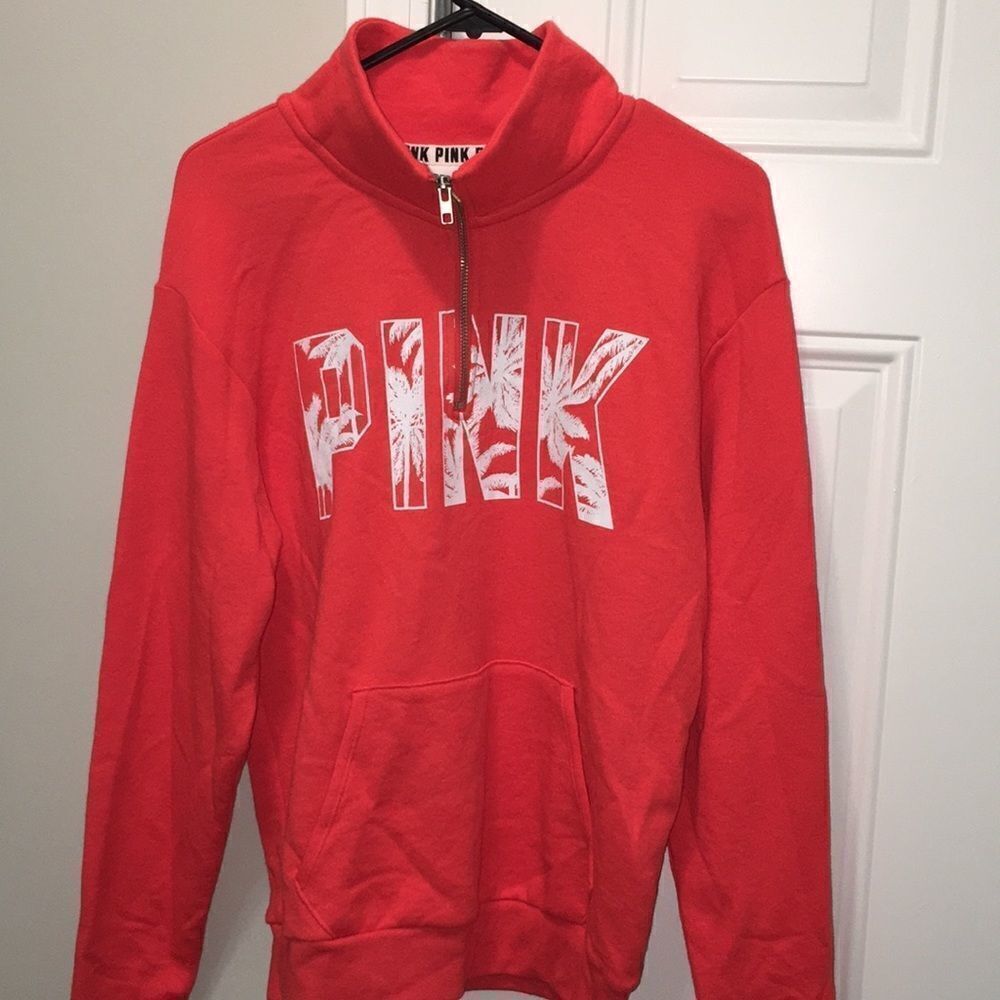 New Victoria’s Secret PINK VS T neck 1/4 zipper Palm tree summer fun sweatshirt